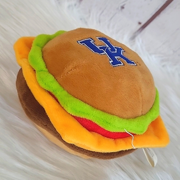 UK University of Kentucky Wildcats Cats Embroidered Cheeseburger Dog Squeek Toy - Picture 4 of 11